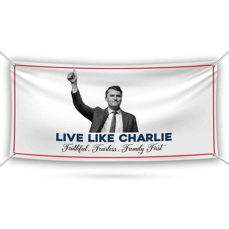 Charlie Kirk Is My Hero Banner Sign, Justice For Charlie Kirk Political Sign, A True Patriot Charlie Kirk Vinyl Banner with Metal Grommets