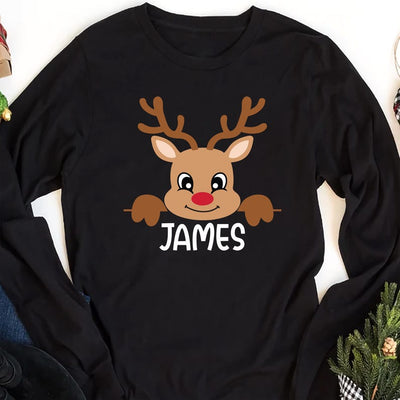 Reindeer Family Christmas Long Sleeve Shirt, Personalized Christmas Family Long Sleeve Shirt, Custom Family Name Long Sleeve Shirt
