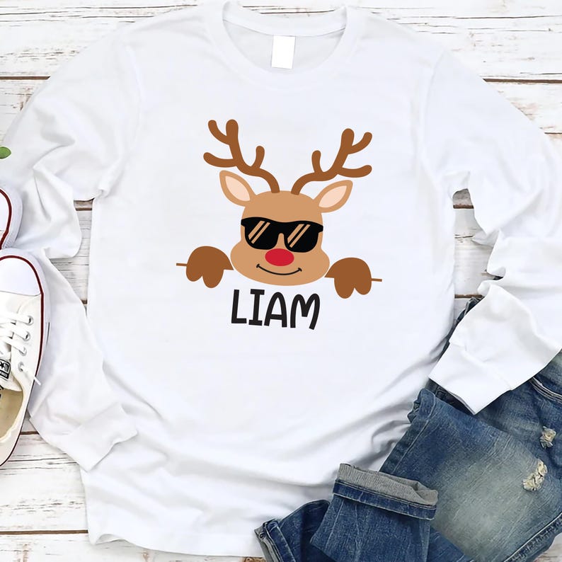 Reindeer Family Christmas Long Sleeve Shirt, Personalized Christmas Family Long Sleeve Shirt, Custom Family Name Long Sleeve Shirt