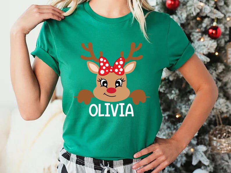 Reindeer Family Christmas Short Sleeve Shirt, Personalized Christmas Family Short Sleeve Shirt, Custom Family Name Tee, Funny Christmas Short Sleeve Shirt