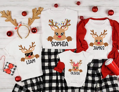 Reindeer Family Christmas Long Sleeve Shirt, Personalized Christmas Family Long Sleeve Shirt, Custom Family Name Long Sleeve Shirt