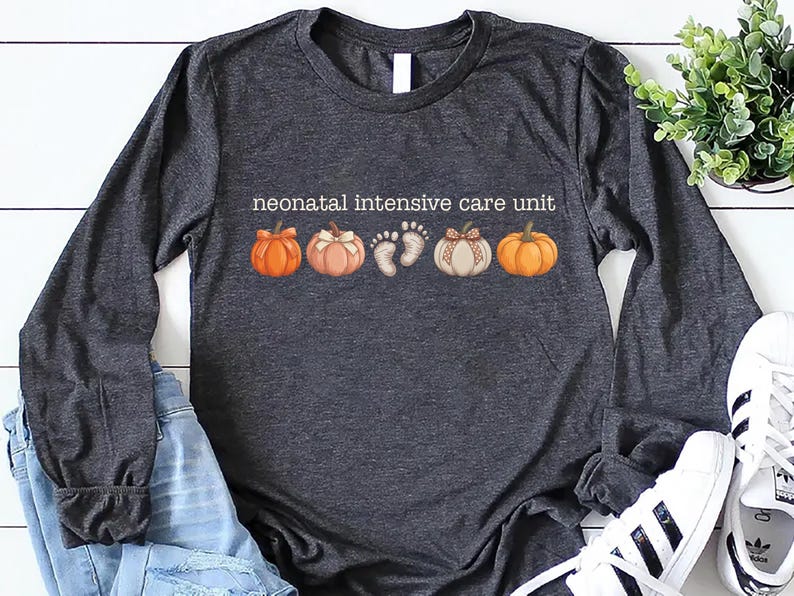 NICU Nurse Long Sleeve Shirt, Neonatal Intensive Care Unit Long Sleeve Shirt, Fall Autumn Doctor RN Pumpkins Footprints, Halloween