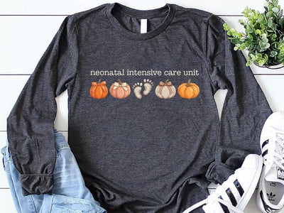 NICU Nurse Long Sleeve Shirt, Neonatal Intensive Care Unit Long Sleeve Shirt, Fall Autumn Doctor RN Pumpkins Footprints, Halloween