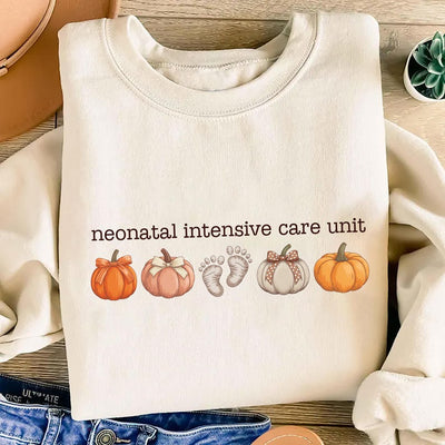 NICU Nurse Sweatshirt, Neonatal Intensive Care Unit SweatShirt, Fall Autumn Doctor RN Pumpkins Footprints, Halloween