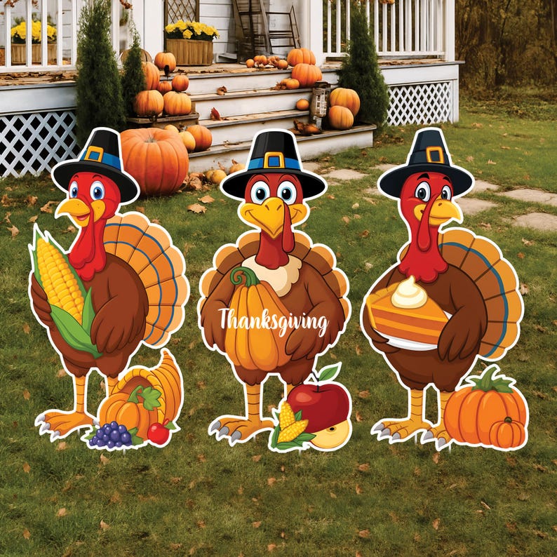 Thanksgiving Turkey Yard Signs, Harvest Outdoor Lawn Decorations with Stakes, Fall Gobble Garden Patio Pathway Holiday Décor for Home