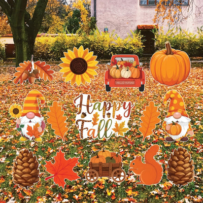Fall Yard Signs, Autumn Harvest Lawn Decorations with Stakes, Pumpkin Gnome Sunflower Maple Leaf Outdoor Patio Garden Thanksgiving Décor