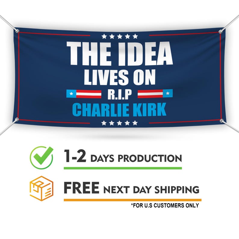Charlie Kirk Is My Hero Banner Sign, Justice For Charlie Kirk Political Sign, A True Patriot Charlie Kirk Vinyl Banner with Metal Grommets