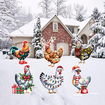 Christmas Chicken Yard Signs, Cute Outdoor Holiday Lawn Decorations with Stakes, Waterproof Xmas Garden Patio Pathway Winter Décor