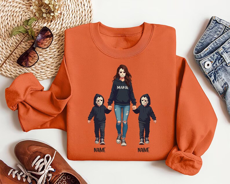 Halloween Horror Mama Sweatshirt, Custom Kids Name SweatShirt, Custom Spooky Mama SweatShirt, Family Spooky Season SweatShirt