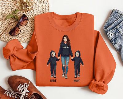 Halloween Horror Mama Sweatshirt, Custom Kids Name SweatShirt, Custom Spooky Mama SweatShirt, Family Spooky Season SweatShirt