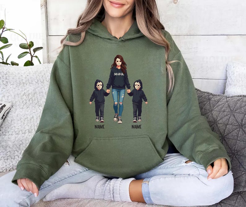 Halloween Horror Mama Hoodie, Custom Kids Name Hoodie, Custom Spooky Mama Hoodie, Family Spooky Season Hoodie