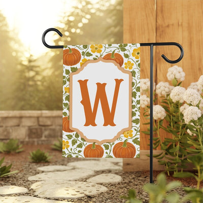 Custom Family Name Garden Flag, Fall Pumpkin Monogram Yard Decor, Personalized Outdoor Porch Banner, New Homeowner Patio Autumn Gift