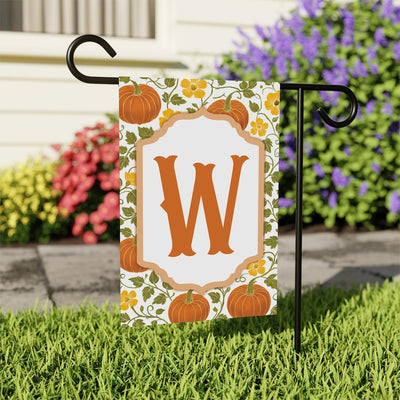 Custom Family Name Garden Flag, Fall Pumpkin Monogram Yard Decor, Personalized Outdoor Porch Banner, New Homeowner Patio Autumn Gift