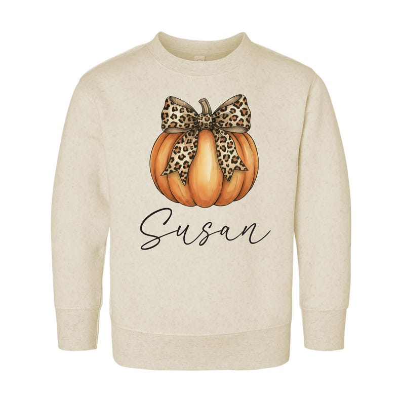 Personalized Pumpkin Fall Toddler Shirt, Cute Pumpkin with Cheetah Bow Shirt, Girls Autumn Tee with Name, Girls Halloween Shirt, Fall Gifts