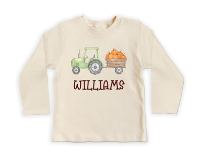 Personalized Pumpkin Tractor Kids Shirt, Halloween Green Tractor Toddler T-Shirt, Custom Halloween Boys Shirt, Custom Halloween Kids Tees