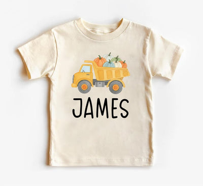 Boys Fall Shirt, Personalized Pumpkin Kids Crewneck, Dump Truck Halloween T-Shirt, Custom Fall Boy Shirt, Unisex Pumpkin Toddler Tee