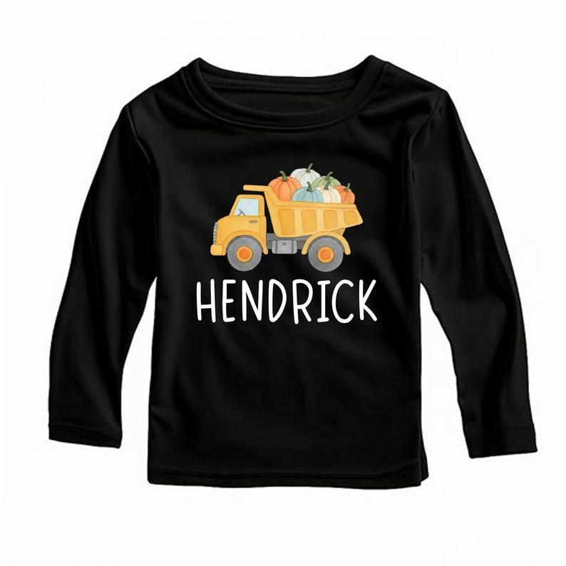 Boys Fall Shirt, Personalized Pumpkin Kids Crewneck, Dump Truck Halloween T-Shirt, Custom Fall Boy Shirt, Unisex Pumpkin Toddler Tee