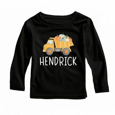 Boys Fall Shirt, Personalized Pumpkin Kids Crewneck, Dump Truck Halloween T-Shirt, Custom Fall Boy Shirt, Unisex Pumpkin Toddler Tee