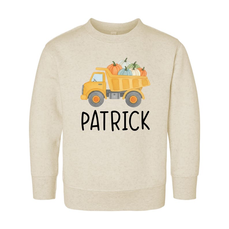 Boys Fall Shirt, Personalized Pumpkin Kids Crewneck, Dump Truck Halloween T-Shirt, Custom Fall Boy Shirt, Unisex Pumpkin Toddler Tee