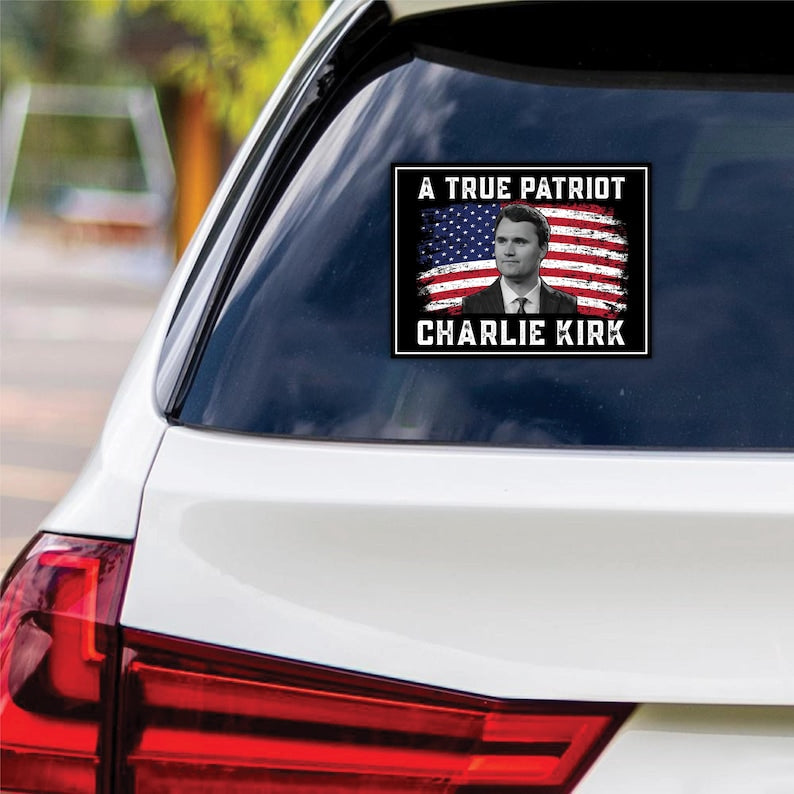 Justice for Charlie Vinyl Sticker, A True Patriot Charlie Kirk, Charlie Kirk Freedom, Charlie Kirk Is My Hero Bumper Sticker, 6" x 4.5"