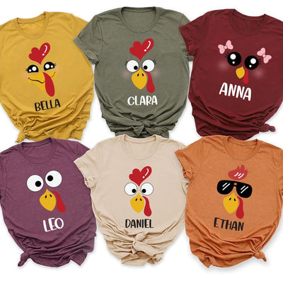 Custom Funny Turkey Face Shirt, Personalized Name Thanksgiving Short Sleeve Shirt, Group Tee, Custom Family Turkey Short Sleeve Shirt