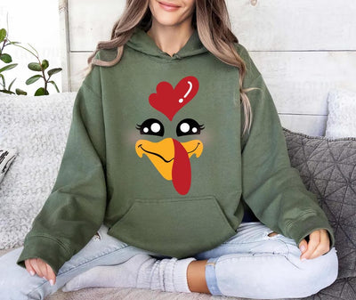 Custom Funny Turkey Face Hoodie, Personalized Name Thanksgiving Shirt, Group Hoodie, Custom Family Turkey Hoodie