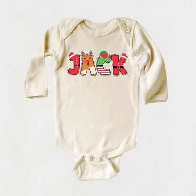 Personalized Christmas Name Shirt for Kids, Custom Baby Christmas Bodysuit, Toddler Christmas Tee, Santa Reindeer and Elf Design Shirt