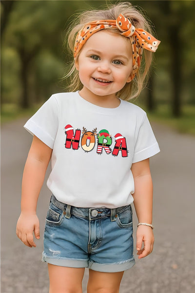Personalized Christmas Name Shirt for Kids, Custom Baby Christmas Bodysuit, Toddler Christmas Tee, Santa Reindeer and Elf Design Shirt
