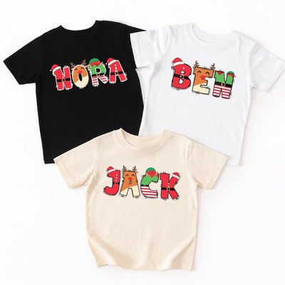 Personalized Christmas Name Shirt for Kids, Custom Baby Christmas Bodysuit, Toddler Christmas Tee, Santa Reindeer and Elf Design Shirt