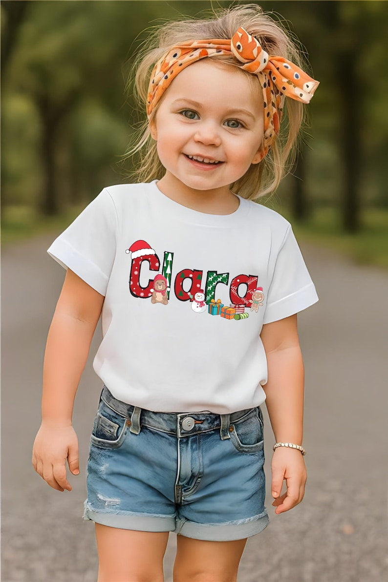 Custom Christmas Kids Shirt, Personalized Christmas Name Shirt, Toddler Christmas Shirt, Christmas Kids Gift, Alphabet Kids Christmas Shirt