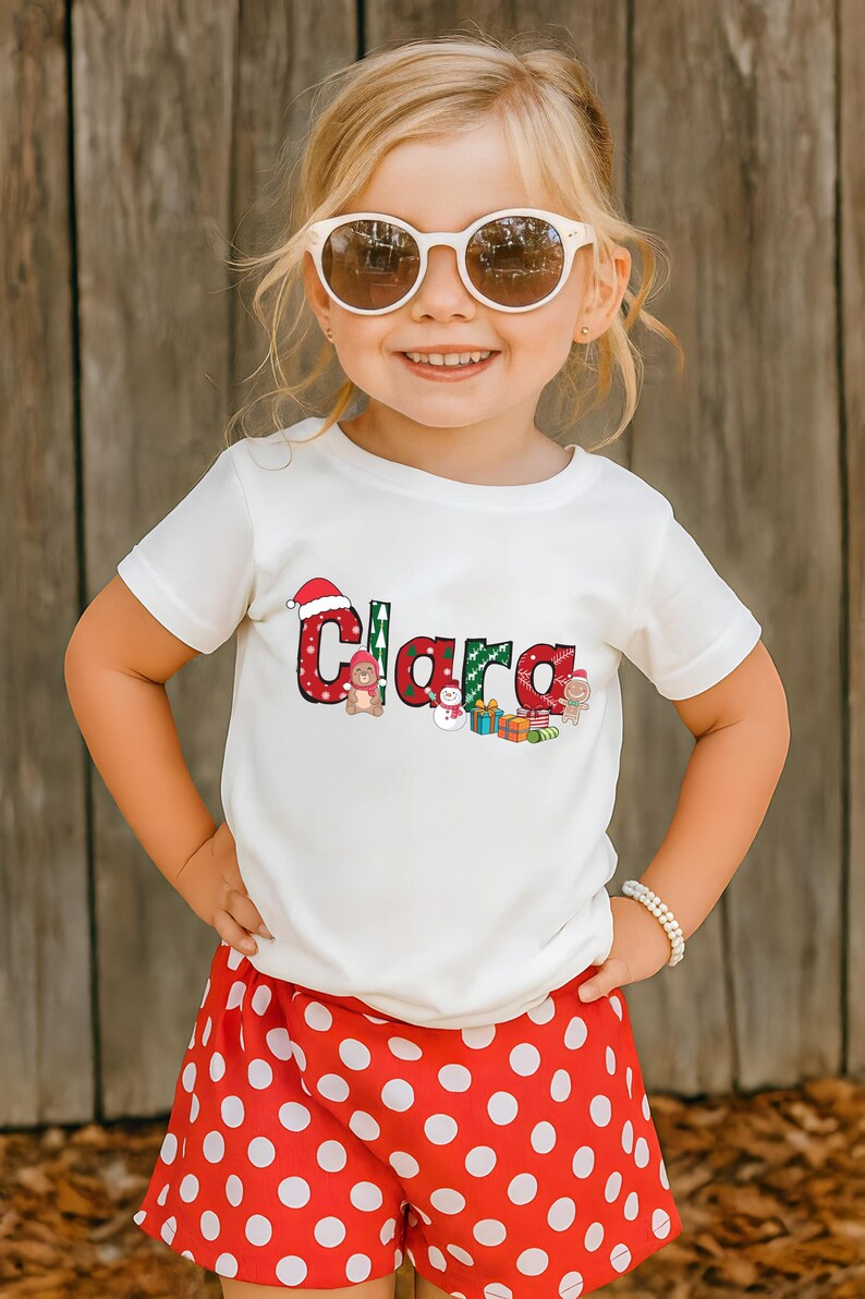 Custom Christmas Kids Shirt, Personalized Christmas Name Shirt, Toddler Christmas Shirt, Christmas Kids Gift, Alphabet Kids Christmas Shirt