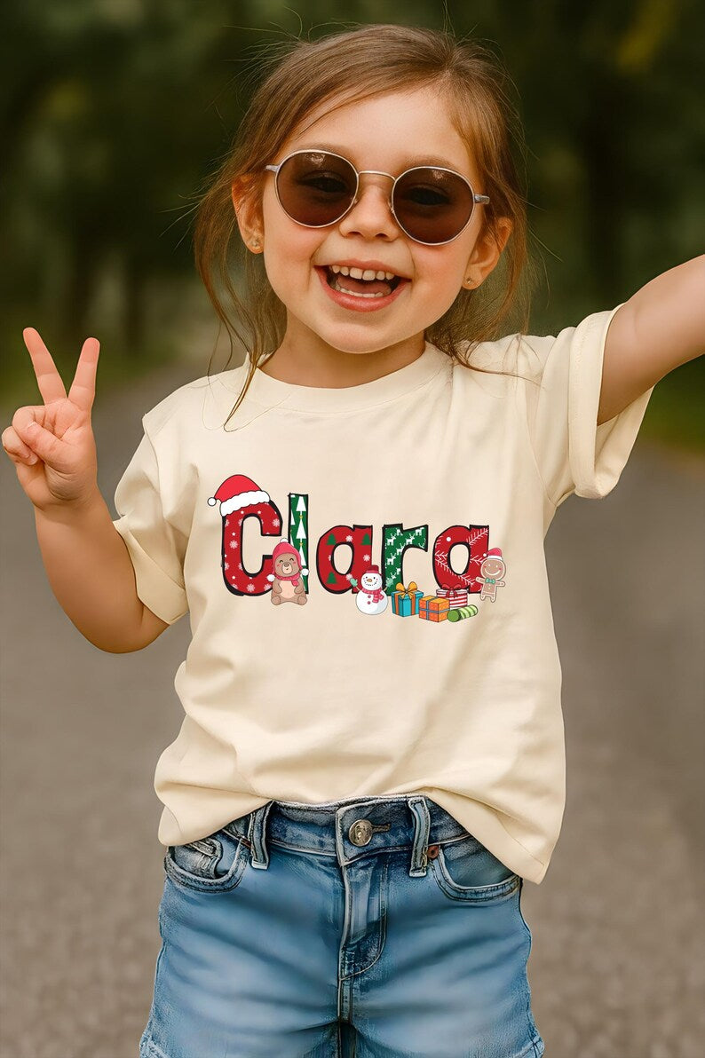 Custom Christmas Kids Shirt, Personalized Christmas Name Shirt, Toddler Christmas Shirt, Christmas Kids Gift, Alphabet Kids Christmas Shirt
