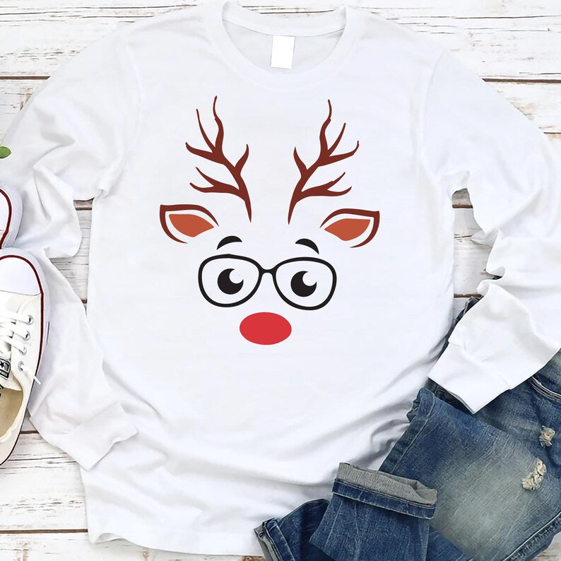 Funny Reindeer Long Sleeve Shirt, Christmas Group Long Sleeve Shirt, Winter Family Tee, Cute Deer Long Sleeve Shirt, Kids Holiday Long Sleeve Shirt