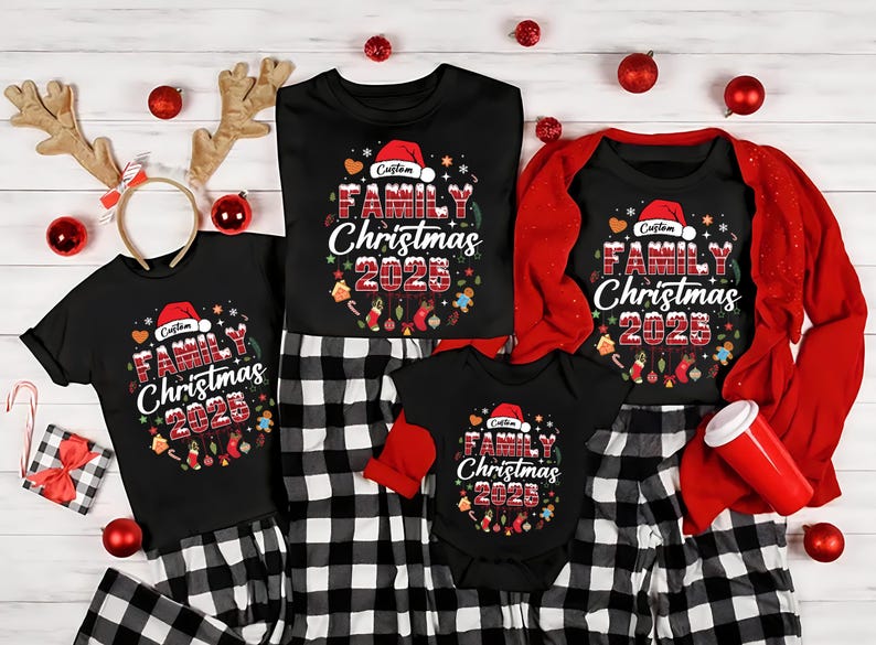 Custom Family Christmas 2025 Short Sleeve Shirt, Matching Holiday Outfits Short Sleeve Shirt, Personalized Christmas Family Tee, Christmas Party Shirt