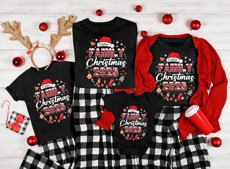 Custom Family Christmas 2025 Long Sleeve Shirt, Matching Holiday Outfits Long Sleeve Shirt, Personalized Christmas Family Tee