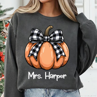 Teacher Halloween Sweatshirt, Custom Halloween Teacher SweatShirt, Coquette Pumpkin Tee, Spooky Teacher SweatShirt