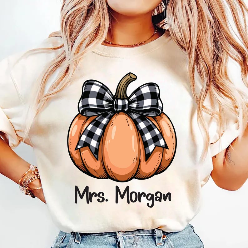 Teacher Halloween Shirt, Custom Halloween Teacher Short Sleeve Shirt, Coquette Pumpkin Tee, Spooky Teacher Short Sleeve Shirt
