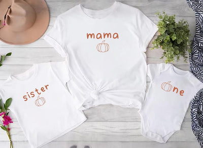 One Little Pumpkin First Birthday Short Sleeve Shirt, Pumpkin Themed 1st Birthday Matching Short Sleeve Shirt, Mama Little Pumpkin Tee