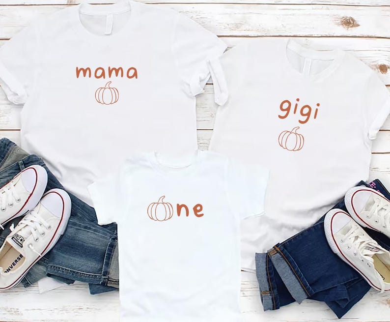 One Little Pumpkin First Birthday Short Sleeve Shirt, Pumpkin Themed 1st Birthday Matching Short Sleeve Shirt, Mama Little Pumpkin Tee