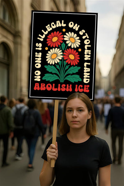 Abolish ICE No One Is Illegal Protest Sign, No Kings In America, Anti-Trump Resistance Political Protest Poster, Resist Fascism Rally Sign
