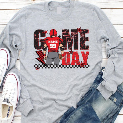 Custom Football Player Long Sleeve Shirt, Touch Down Season Long Sleeve Shirt, Game Day Player Design Long Sleeve Shirt