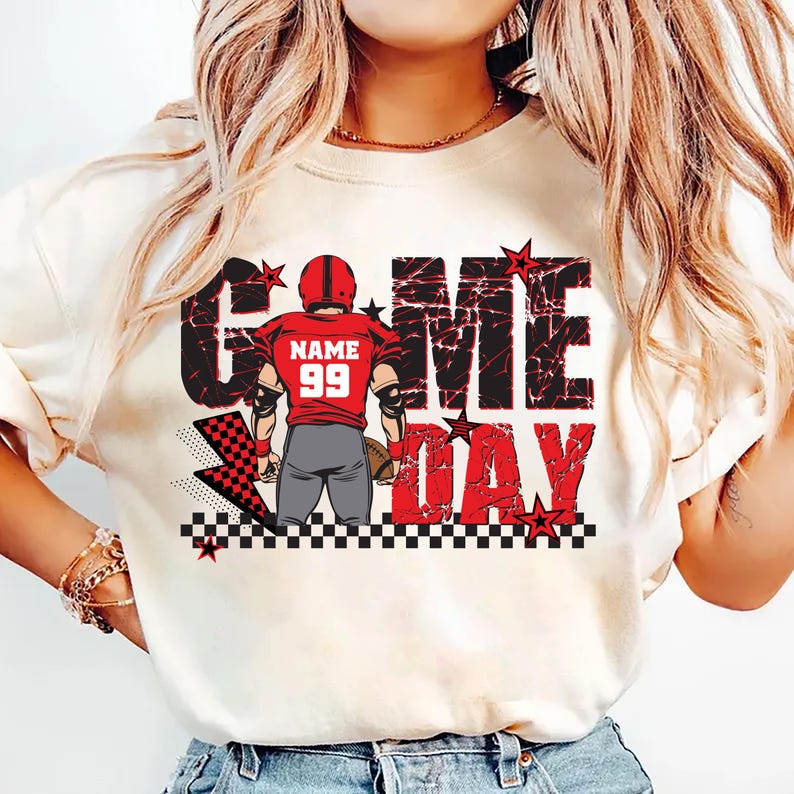 Custom Football Player Short Sleeve Shirt, Touch Down Season Shirt, Game Day Player Design Short Sleeve Shirt, Football Mom Short Sleeve Shirt
