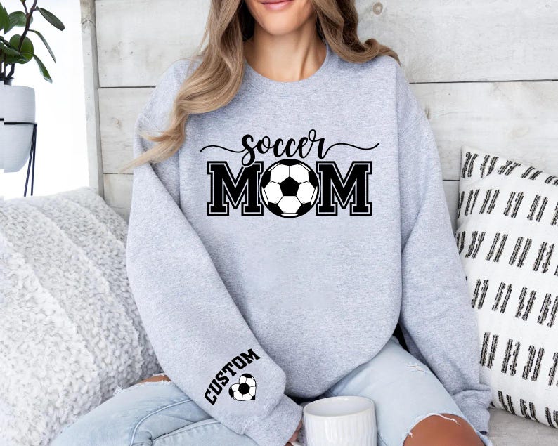 Personalized Soccer Mom Sweatshirt, Custom Kids Name on Sleeve SweatShirt, Soccer Mama Tee