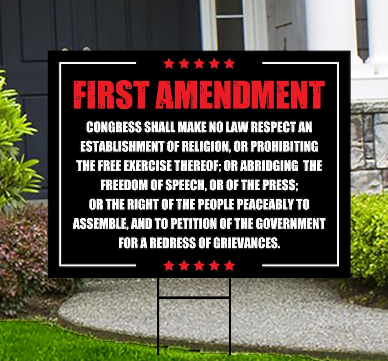1st Amendment Free Speech Constitution Yard Sign, No Kings Protest Lawn Sign, Anti-Trump, Resist Fascism Sign with Metal H-Stake