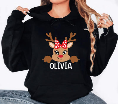 Reindeer Family Christmas Hoodie, Personalized Christmas Family Hoodie, Custom Family Name Hoodie, Funny Christmas Hoodie