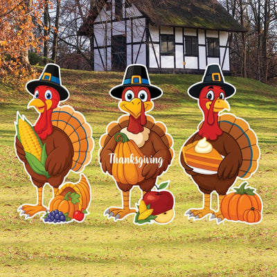 Thanksgiving Turkey Yard Signs, Harvest Outdoor Lawn Decorations with Stakes, Fall Gobble Garden Patio Pathway Holiday Décor for Home