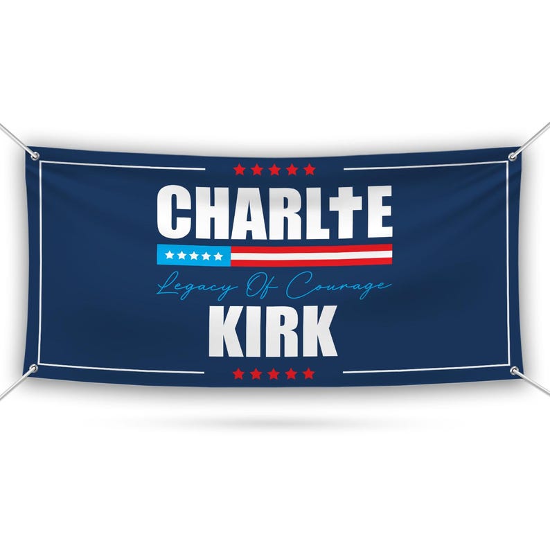 Charlie Kirk Is My Hero Banner Sign, Justice For Charlie Kirk Political Sign, A True Patriot Charlie Kirk Vinyl Banner with Metal Grommets