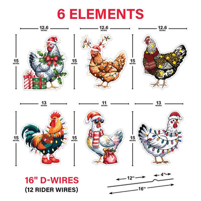 Christmas Chicken Yard Signs, Cute Outdoor Holiday Lawn Decorations with Stakes, Waterproof Xmas Garden Patio Pathway Winter Décor
