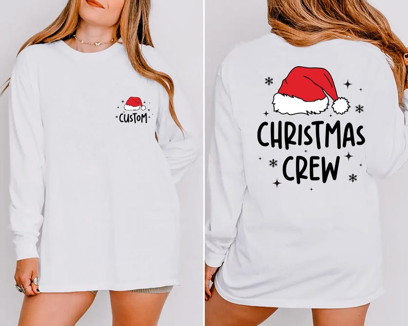 Custom Christmas Crew Long Sleeve Shirt, Personalized Christmas Party Long Sleeve Shirt, Family Matching Long Sleeve Shirt