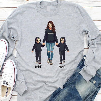 Halloween Horror Mama Long Sleeve Shirt, Custom Kids Name Long Sleeve Shirt, Custom Spooky Mama Long Sleeve Shirt, Family Spooky Season
